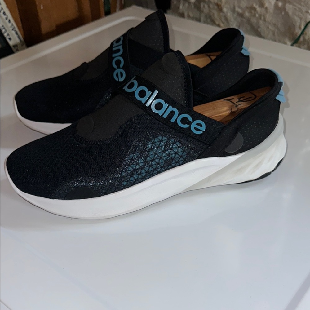 New Balance Black and Teal Slip-On Sneakers